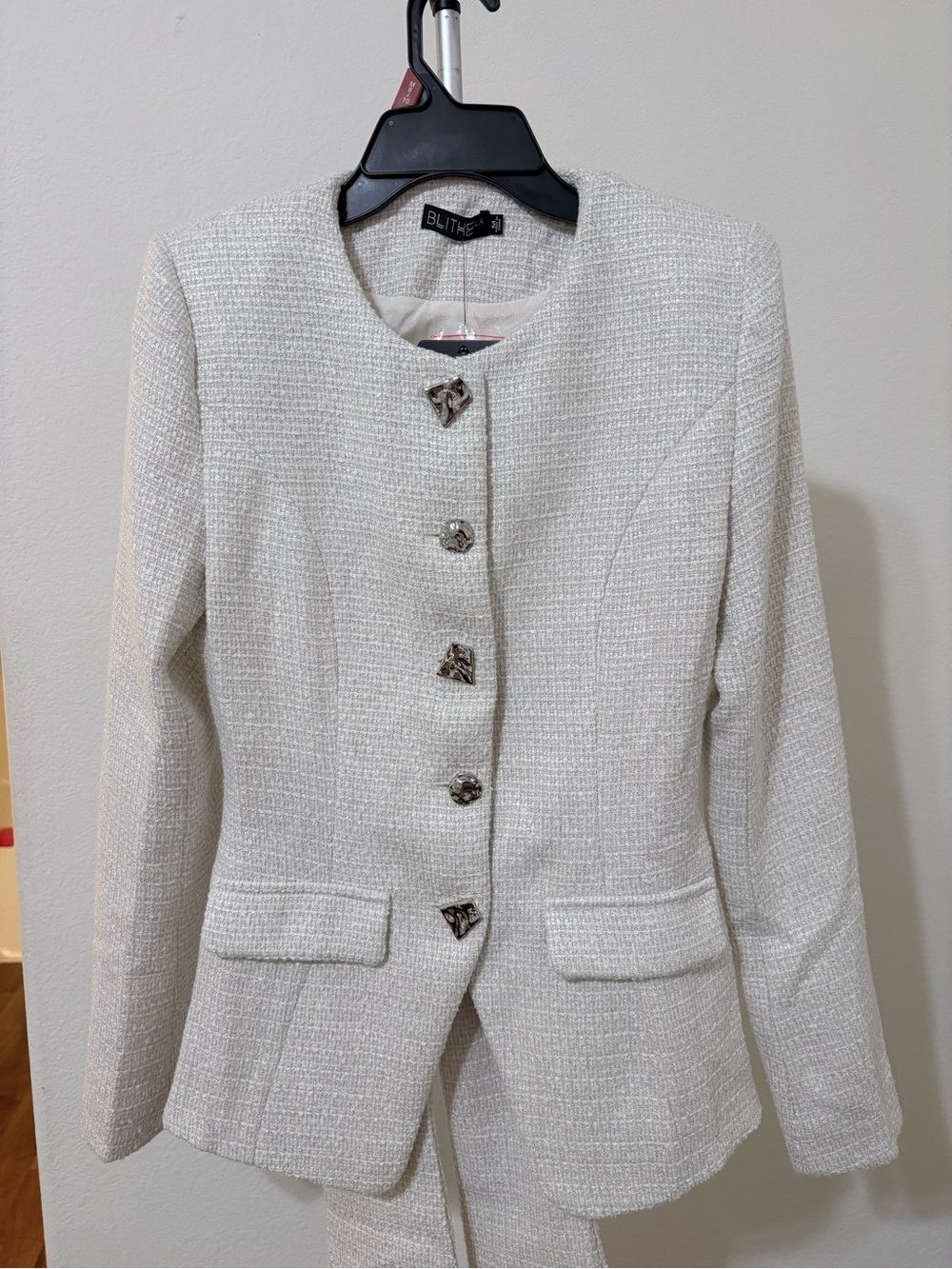 Blithe Women's Cream Tweed Button Jacket